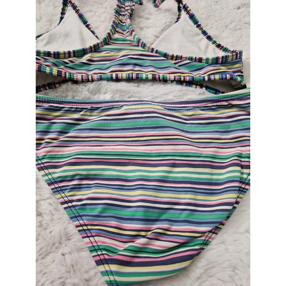 Ella Moss Multi-Color Striped Racerback Bikini Set Swimsuit Size 14 Tween Beach